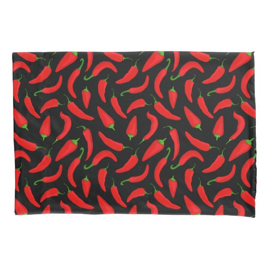 Rood en Zwart Spicy Chili Pepper Patterned Kussensloop (Voorkant)