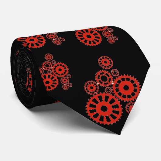 Rood en zwart SteamPunk Gears Stropdas (Opgerold)