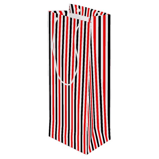 Rood en zwart strepenpatroon wijn cadeautas (Achterkant Gekanteld)