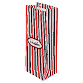 Rood en zwart strepenpatroon wijn cadeautas (Voorkant Gekanteld)