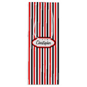 Rood en zwart strepenpatroon wijn cadeautas (Voorkant)