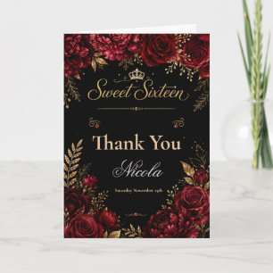 Rood en Zwart Sweet Sixteen Bedankkaart