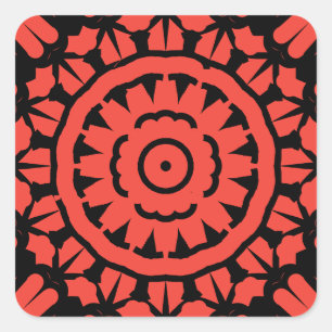 Rood en zwart symmetrisch ontwerp vierkante sticker