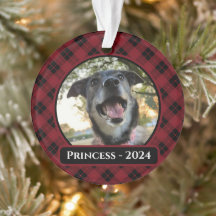Rood en zwart Tartan Plaid Hond Foto Kerstmis