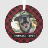Rood en zwart Tartan Plaid Hond Foto Kerstmis Ornament (achterkant)