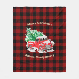 Rood en zwart Tartan Red-kersttruck met boom Fleece Deken