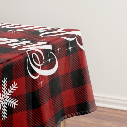 Rood en zwart Tartan Snowflake Kerstmis T Tafelkleed (Voorbeeld)