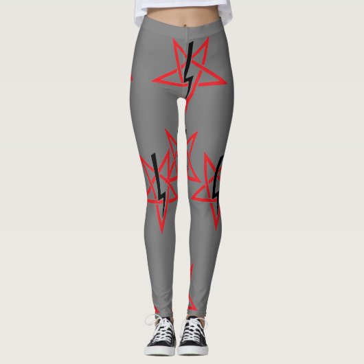 Rood en zwart teken van Anton LaVey op grijs Leggings (Voorkant)