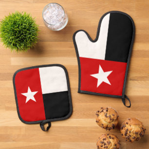 Rood en zwart Texas State Flag Ovenwant & Pannenlap Set