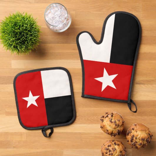 Rood en zwart Texas State Flag Ovenwant & Pannenlap Set (Top down)