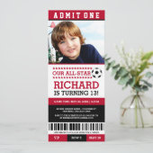 Rood en zwart Ticket Birthday Invites Kaart (Staand voorkant)