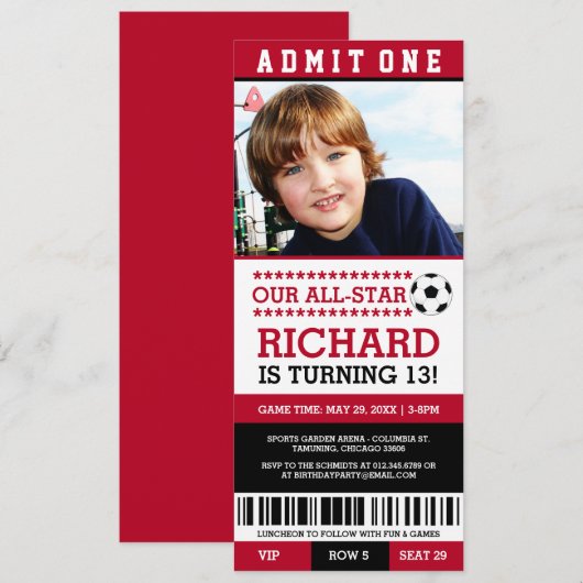 Rood en zwart Ticket Birthday Invites Kaart (Voorkant / Achterkant)