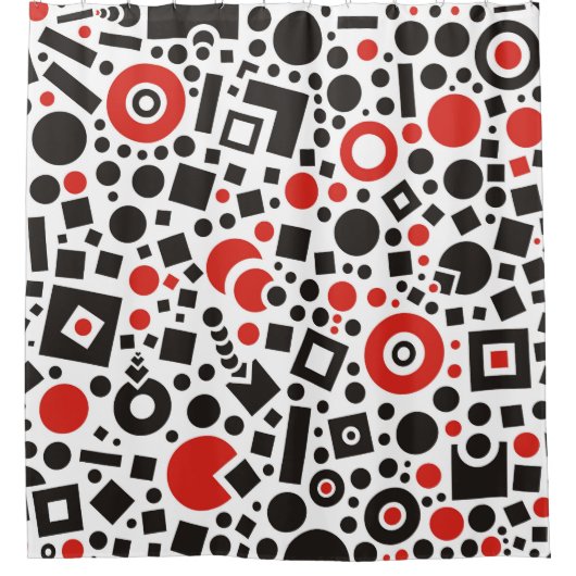 Rood en zwart tiendy modern kunstdeco douchegordijn (Voorkant)