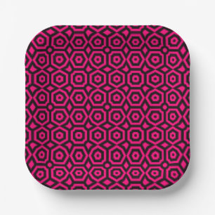 Rood en zwart trendy geometrische art deco patroon papieren bordje