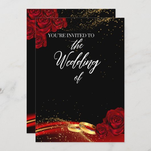 Rood en Zwart Trouw Uitnodiging (Voorkant / Achterkant)