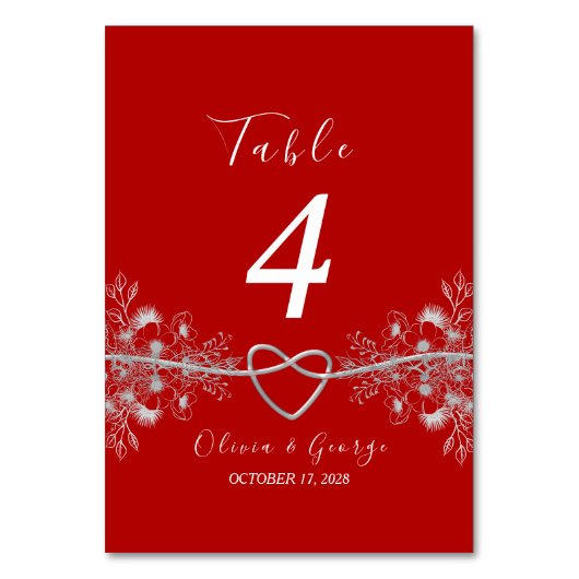 Rood en Zwart Trouwtafel Nummer Kaart (Achterkant)