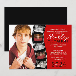 Rood en Zwart Unieke Filmstrip 6 Foto Afstuderen Kaart