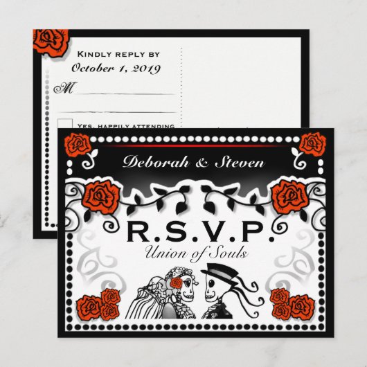 Rood en zwart Union of Souls Wedding RSVP Briefkaa Uitnodiging Briefkaart (Voorkant / Achterkant)