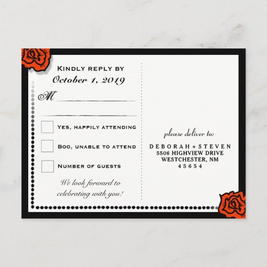 Rood en zwart Union of Souls Wedding RSVP Briefkaa Uitnodiging Briefkaart (Achterkant)
