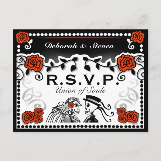 Rood en zwart Union of Souls Wedding RSVP Briefkaa Uitnodiging Briefkaart (Voorkant)