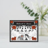 Rood en zwart Union of Souls Wedding RSVP Briefkaa Uitnodiging Briefkaart (Staand voorkant)