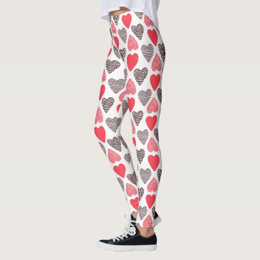 Rood en Zwart Valentijns harten Patroon Leggings (Links)