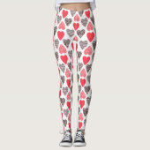Rood en Zwart Valentijns harten Patroon Leggings (Voorkant)