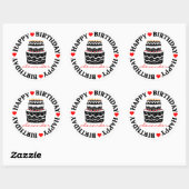 Rood en Zwart Verjaardagstaart Ronde Sticker (Vel)