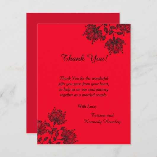 Rood en zwart, vier x5 flat-dank bedankkaart (Voorkant / Achterkant)