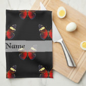 Rood en zwart vlinderpatroon theedoek (Quarter Fold)