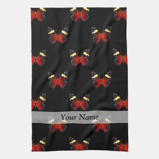 Rood en zwart vlinderpatroon theedoek (Verticaal)