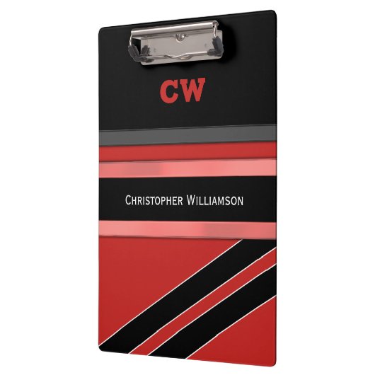 Rood en zwart voegen naam initiaal kantoor toe klembord (Links)