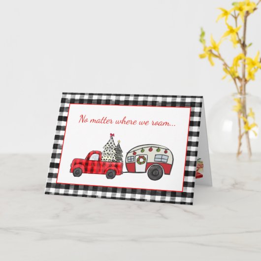 Rood en zwart  vrachtwagen en kerstmis kaart (Gele Bloem)