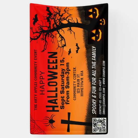 rood en zwart vrolijke Halloween Banner QR-code (Verticaal)