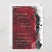 Rood en Zwart Waterverf bruiloft uitnodiging (Voorkant)
