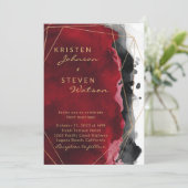 Rood en Zwart Waterverf bruiloft uitnodiging (Staand voorkant)