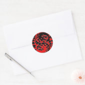 Rood en Zwart Yin Yang Dragon Ronde Sticker (Envelop)