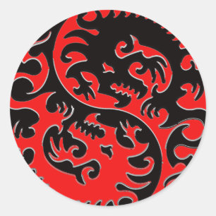 Rood en Zwart Yin Yang Dragon Ronde Sticker