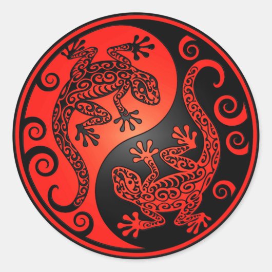 Rood en zwart Yin Yang Geckos Ronde Sticker (Voorkant)