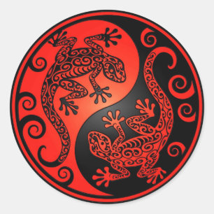 Rood en zwart Yin Yang Geckos Ronde Sticker