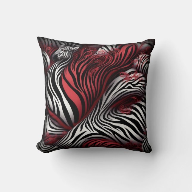 Rood en Zwart Zebra Print Kussen (Voorkant)