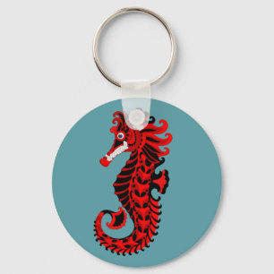 Rood en zwart zeepaard sleutelhanger