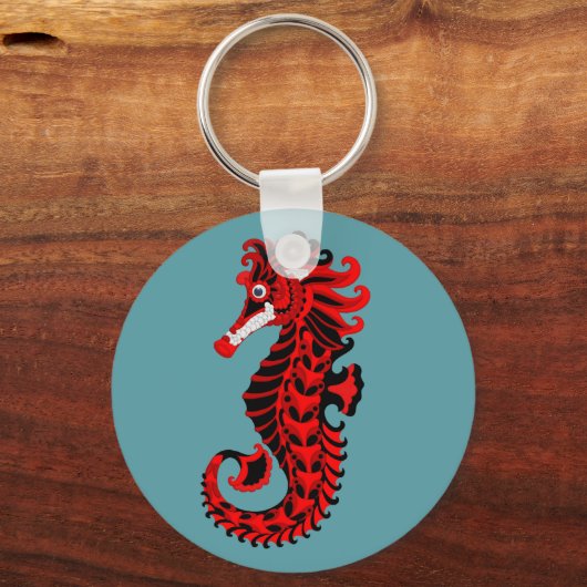 Rood en zwart zeepaard sleutelhanger (Voorkant)