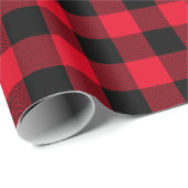 Rood en zwart Zig Zag Buffalo met kerstmis Cadeaupapier (Rol Hoek)