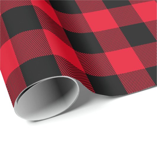 Rood en zwart Zig Zag Buffalo met kerstmis Cadeaupapier (Rol Hoek)