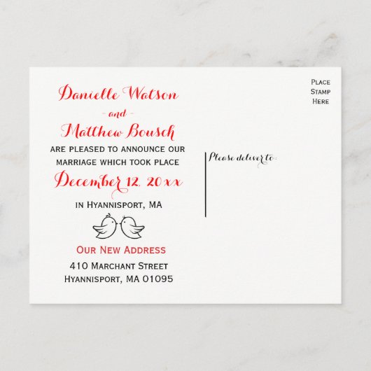 Rood en zwart zijn net getrouwd Lovebirds Wedding Uitnodiging Briefkaart (Achterkant)