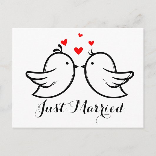 Rood en zwart zijn net getrouwd Lovebirds Wedding Uitnodiging Briefkaart (Voorkant)