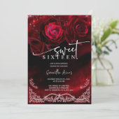 Rood en Zwart Zoet ZESTIEN Verjaardag Sjabloon Kaart (Staand voorkant)