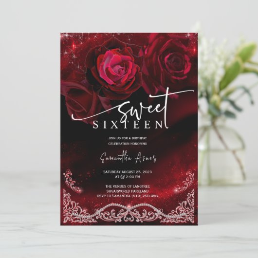 Rood en Zwart Zoet ZESTIEN Verjaardag Sjabloon Kaart (Staand voorkant)