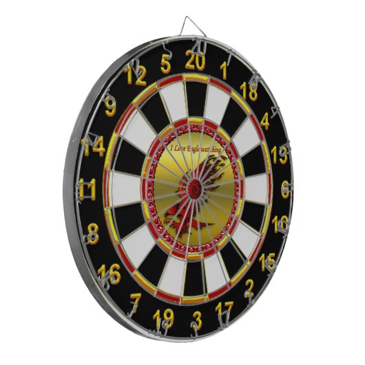 Rood- en zwarte arend hawk gouden folie dartbord (Voorkant Links)